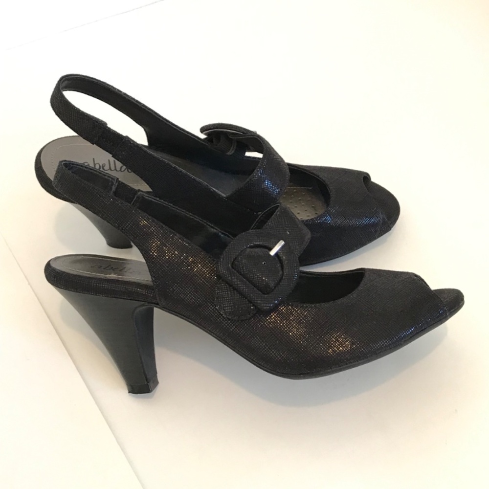 ABELLA Comfort Heels Dress Sandals Slingback Peep Toe Black Women’s Size 7 - Picture 3 of 16